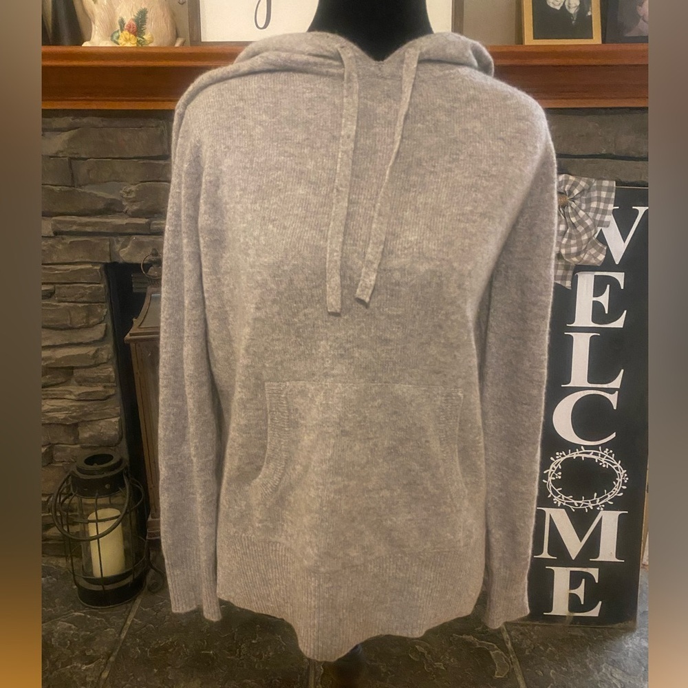 Saks Fifth Avenue Heather Gray Hooded Cashmere Sweater